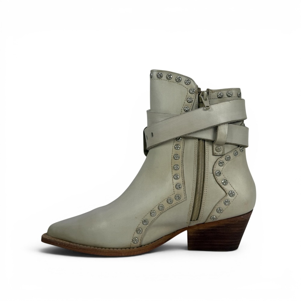 Free People Billy Western Bootie Womens 7 EU 37.5 Ivory Studded Leather Zip - Picture 3 of 14